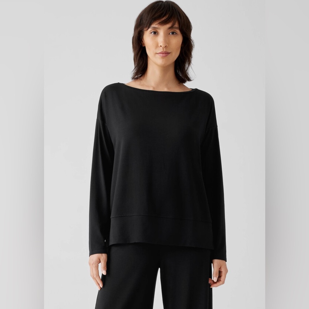 Eileen Fisher Stretch Jersey Knit Bateau Neck Top